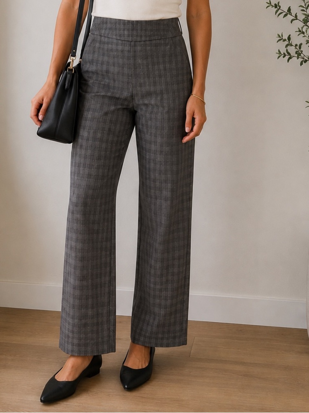 Hilary Radley Gray Plaid Stretch Pull-On Pants Size 10